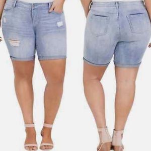 Torrid Denim Light Wash Distressed Bermuda Shorts